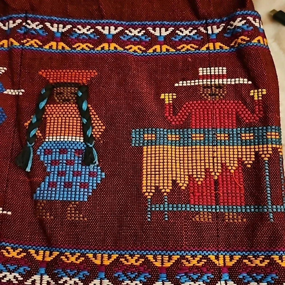 Vintage Guatemalan Oxblood Embroidered Pockets Folk Half Apron